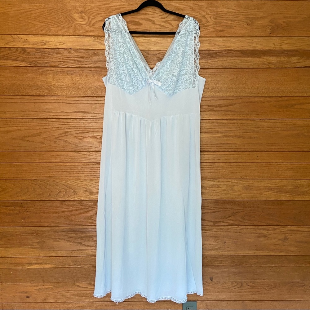 Vintage blue lace trim maxi slip nightgown